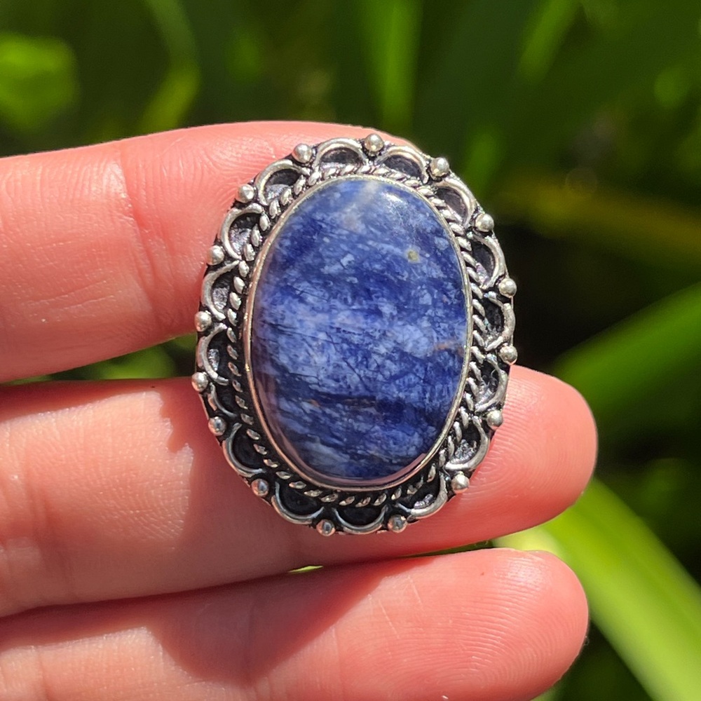 Size 8.5 925 silver‎ plated sodalite ring 2270